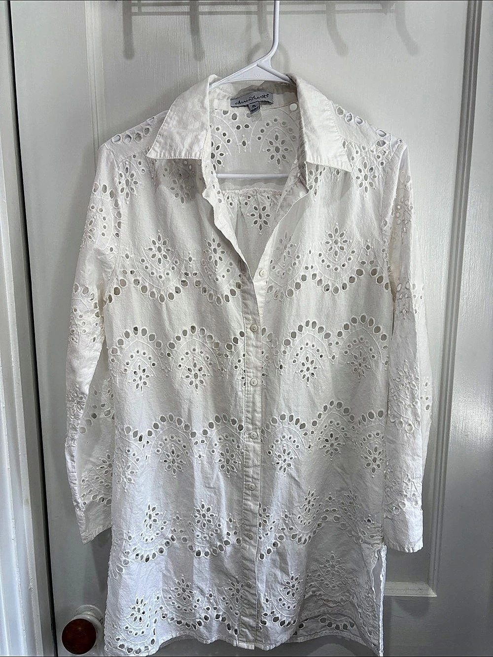 Keren Hart Eyelet Embroidered Button Down cover up / tunic